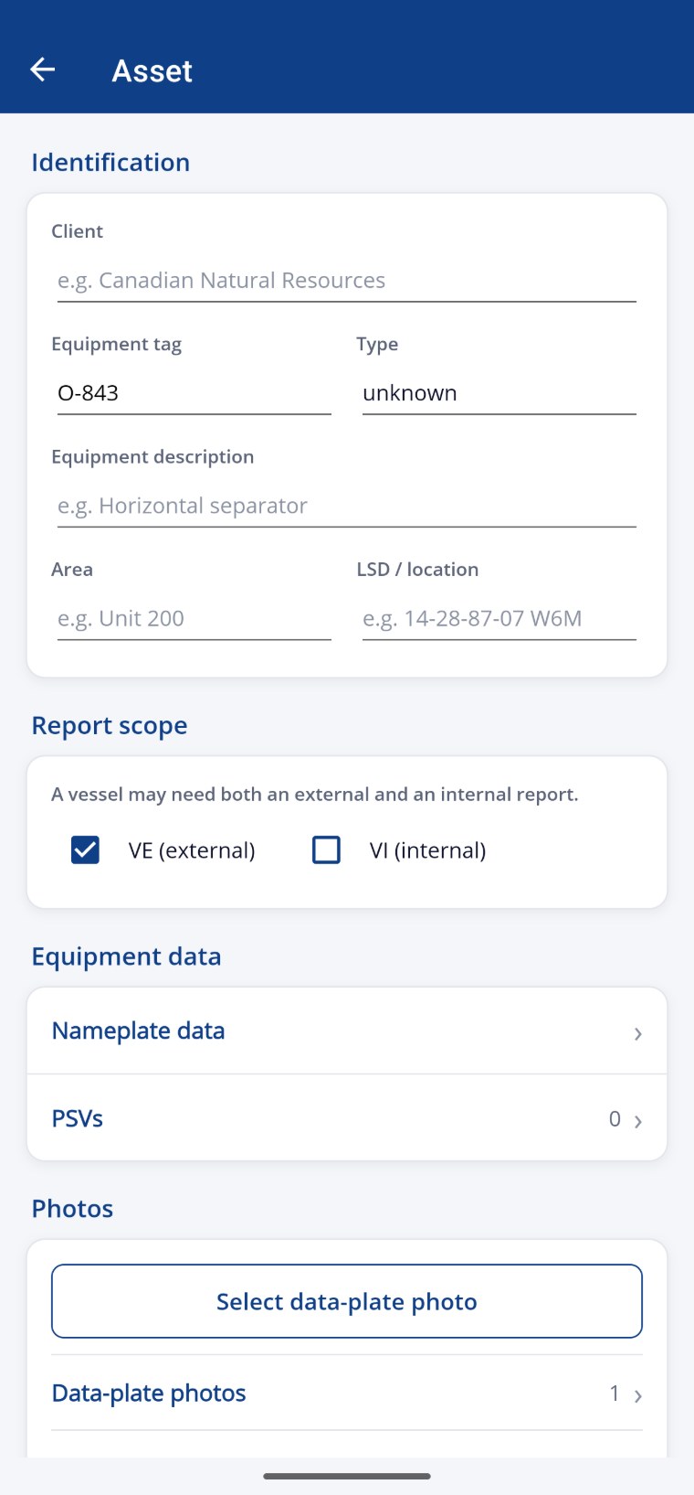 PlateLogic mobile — build the job: identity and report scope